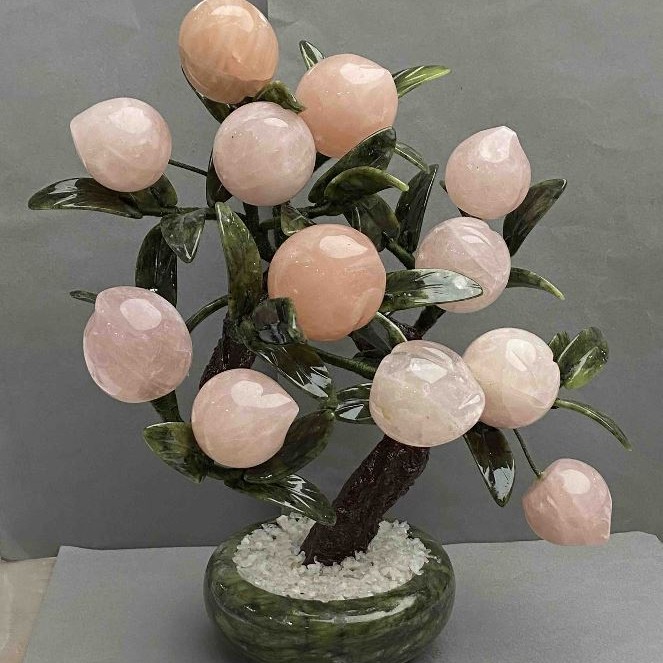 Decorative Tree Sculpture from Natural Stone Pink Quartz 40mm+ Flexible ~, length 25cm+