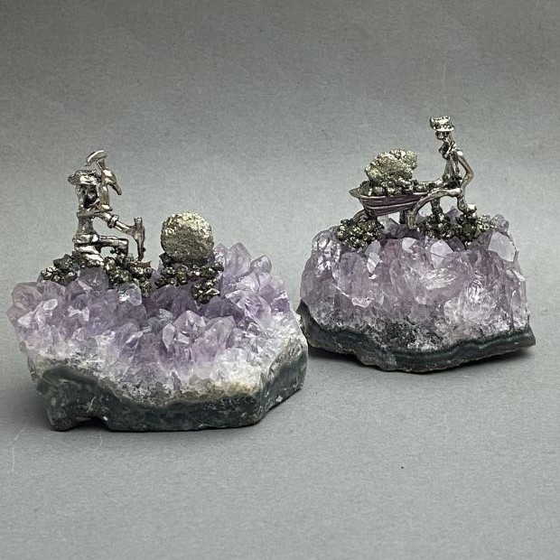 Souvenir Prospectors (various figures) natural stone druze Amethyst 55-60×40-55mm± assorted sizes