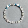 Chalcedony Bead Bracelet 8mm+ Mountain Crystal Faceted Cube 4mm+ 7mm+ with Inlays, 18cm+ length, stretch