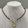 Choker Garnet Faceted Bead 4mm+- Hematite bead 2mm+- with Sun Pendant 20mm+-, length 37cm+- and Toggle Clasp