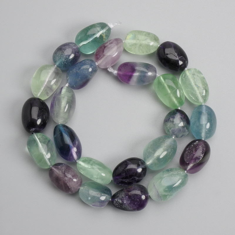 Fluorite Beads Tumbled 13-19×11-13 mm +-, length 40 cm ± on a thread