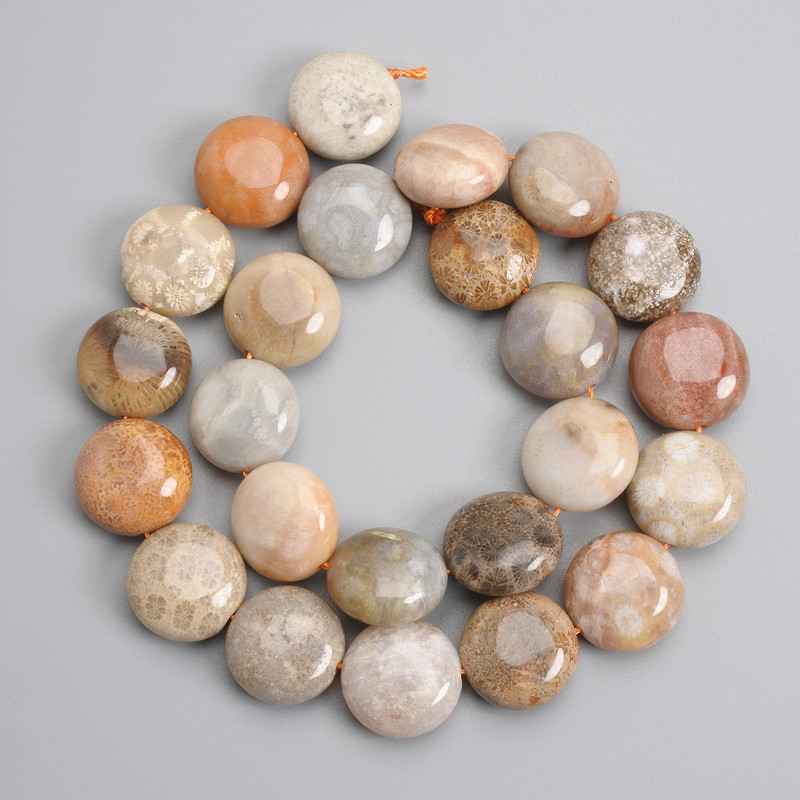 Beads Fossilised Coral Coin 16.5-17 mm