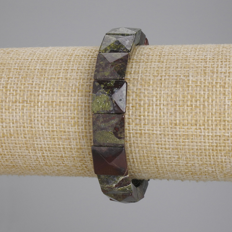 Jasper Bracelet Dragon's Blood Cut-Quadrant Square, 12x12mm+, stretchy length 18cm±