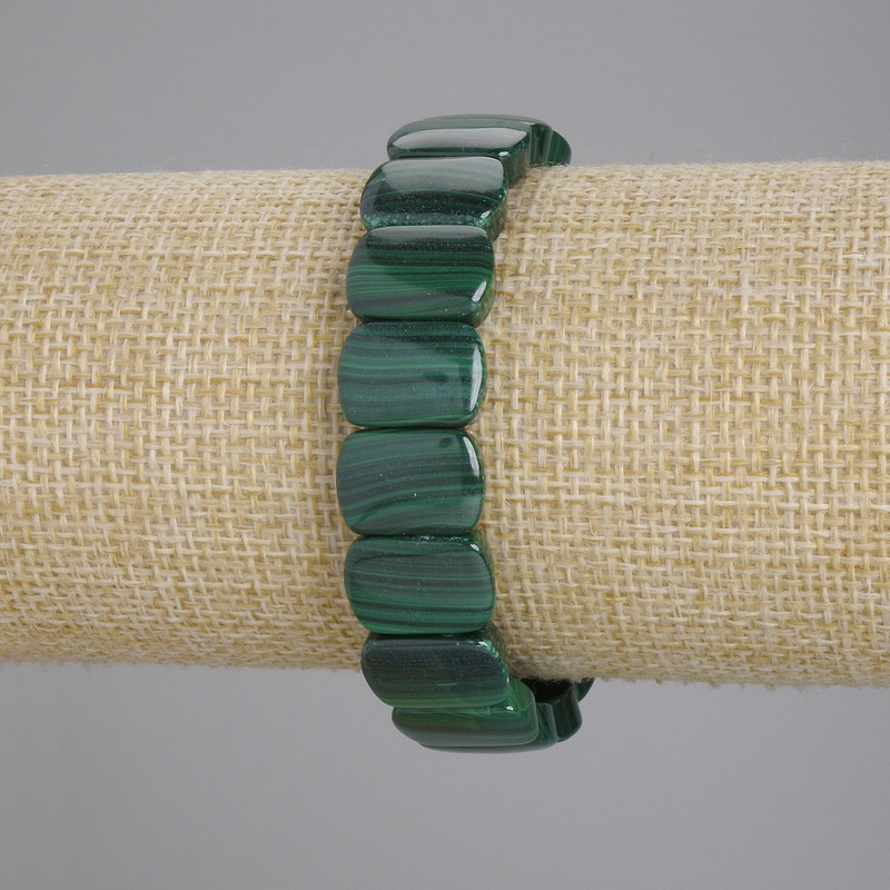 Malachite Bracelet Smooth Link, 14x10mm, stretchy 18cm adjustable
