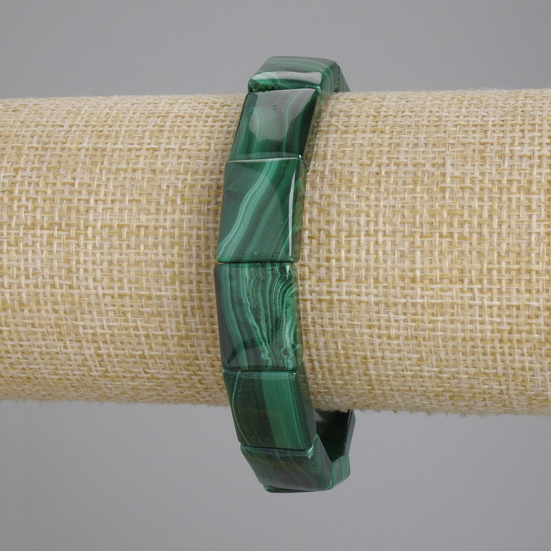 Malachite Bracelet with Smooth Links, 16x12mm per link, length 18cm, stretchy