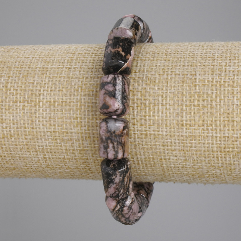 Rhodonite Cylinder Bracelet, diameter 14×10mm, length 18cm, stretch