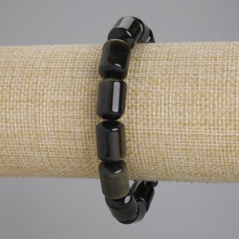 Bracelet Sunstone Obsidian Cylindrical Beads, 14×10mm diameter, approx ±, length 18cm ± stretch