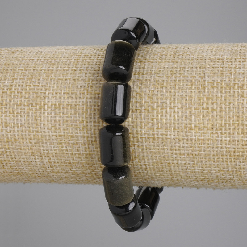 Bracelet Sunstone Obsidian Cylindrical Beads, 14×10mm diameter, approx ±, length 18cm ± stretch