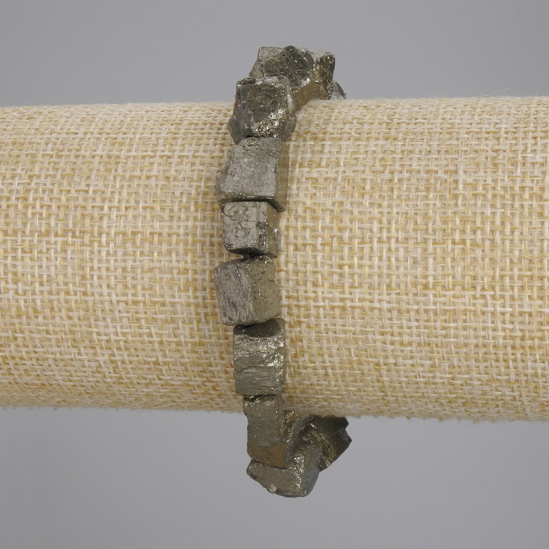 Pyrite Bracelet, Unpolished Stone, diameter 6-14×6-8mm +/-, length 18cm +/- Stretch
