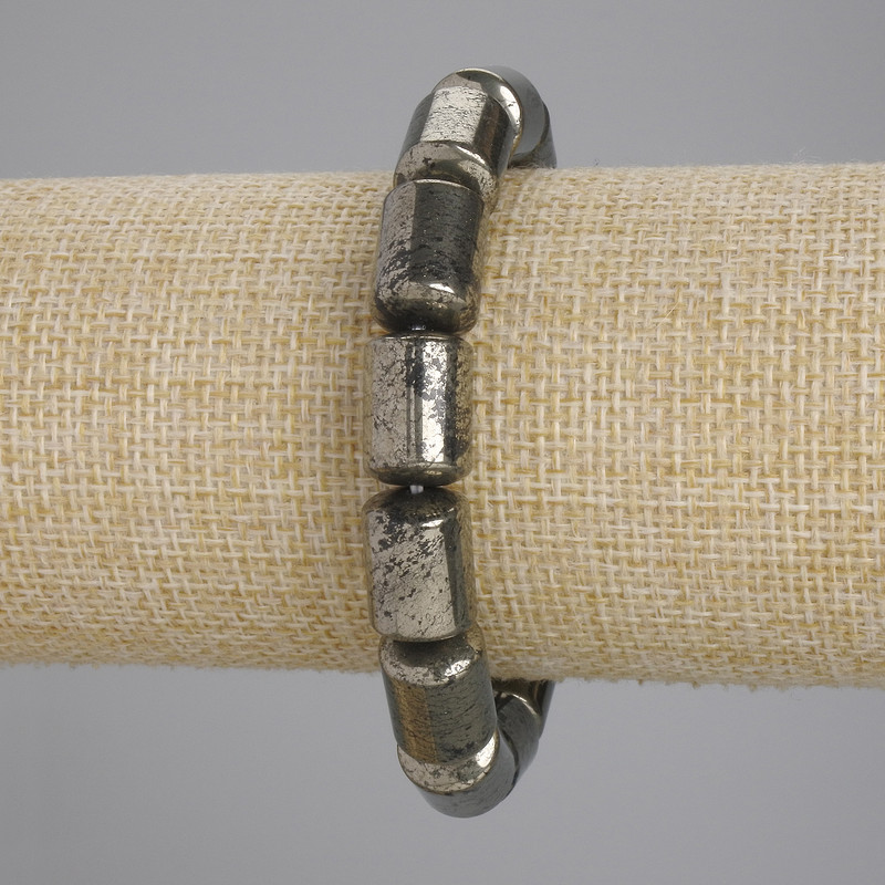 Pyrite Cylinder Bracelet, diameter 14×10mm ±, length 18cm ± stretch