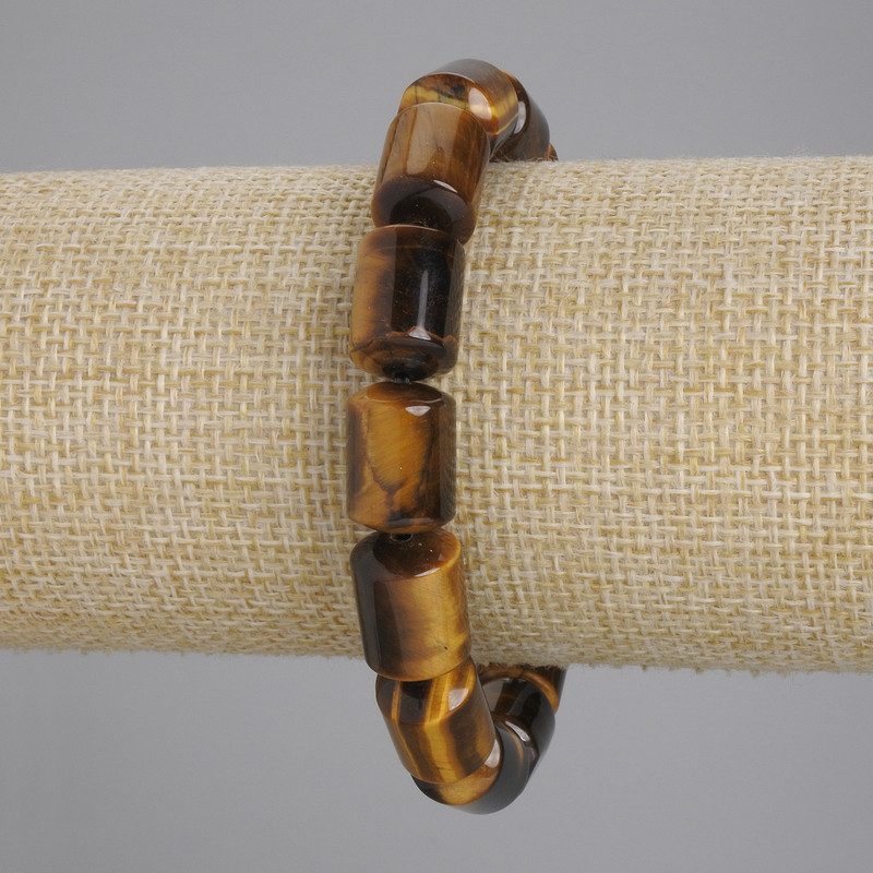 Tiger's Eye Bracelet, Cylindrical Beads 14x10mm, Stretch 18cm
