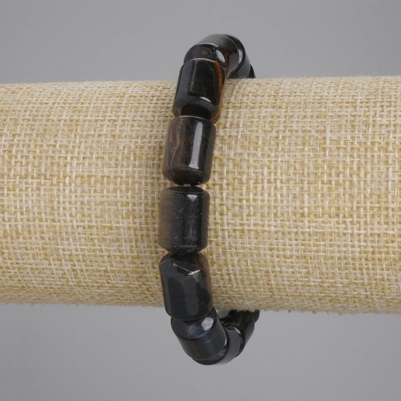 Bracelet Hawk's Eye Tiger's Eye Cylinder Beads, diameter 14x10mm, length 18cm, stretch