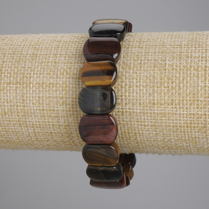 Bracelet Tiger’s Eye, Bull’s Eye & Hawk’s Eye Faceted Link, 15x10-11mm+-, Elastic Length 18cm+-