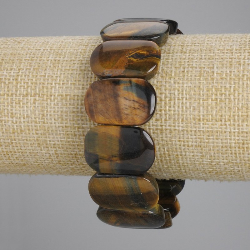 Bracelet Tiger's Eye & Hawk's Eye Smooth Chain, 24×16 mm diameters ±, length 18 cm ± stretch