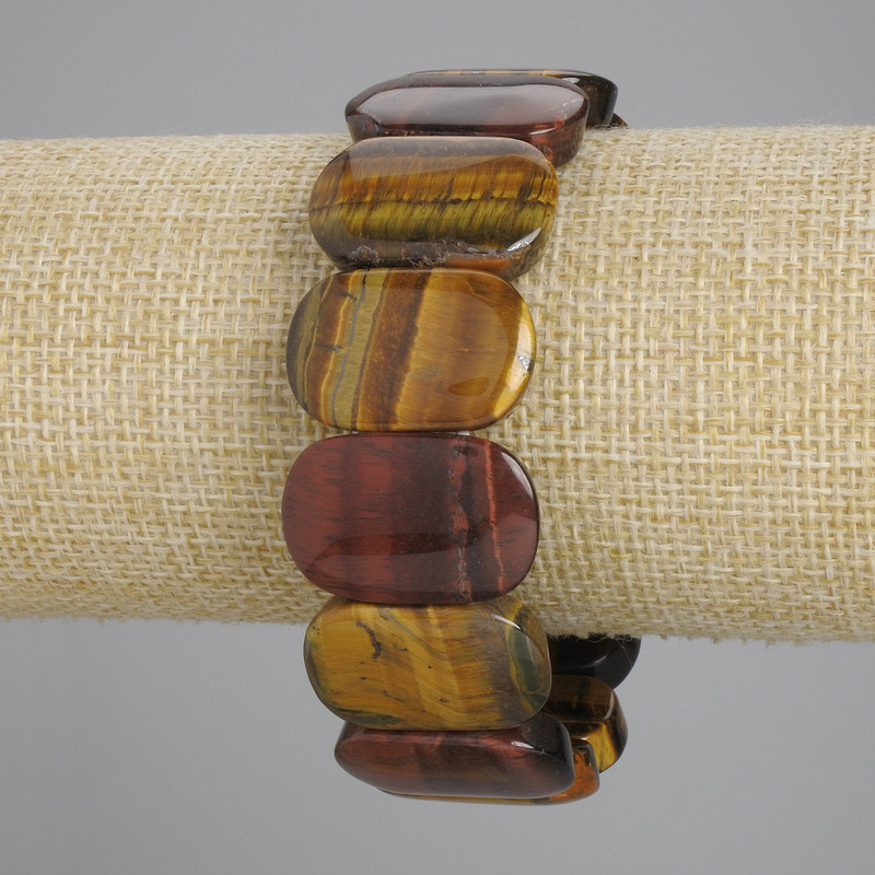 Bracelet Tiger's Eye, Bull's Eye and Hawk's Eye, smooth link, diameter 24x16mm±, length 18cm±, stretch