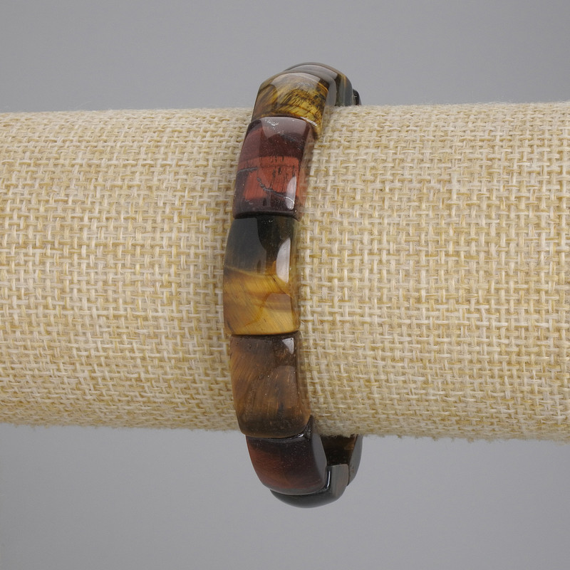Bracelet Tiger’s Eye, Bull’s Eye and Hawk’s Eye Smooth Link, 17×10mm each, adjustable 18cm Stretch