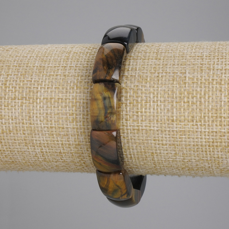 Bracelet Tiger's Eye and Hawk's Eye Smooth Chain, Ø 17x10 mm ±, length 18 cm ± stretch