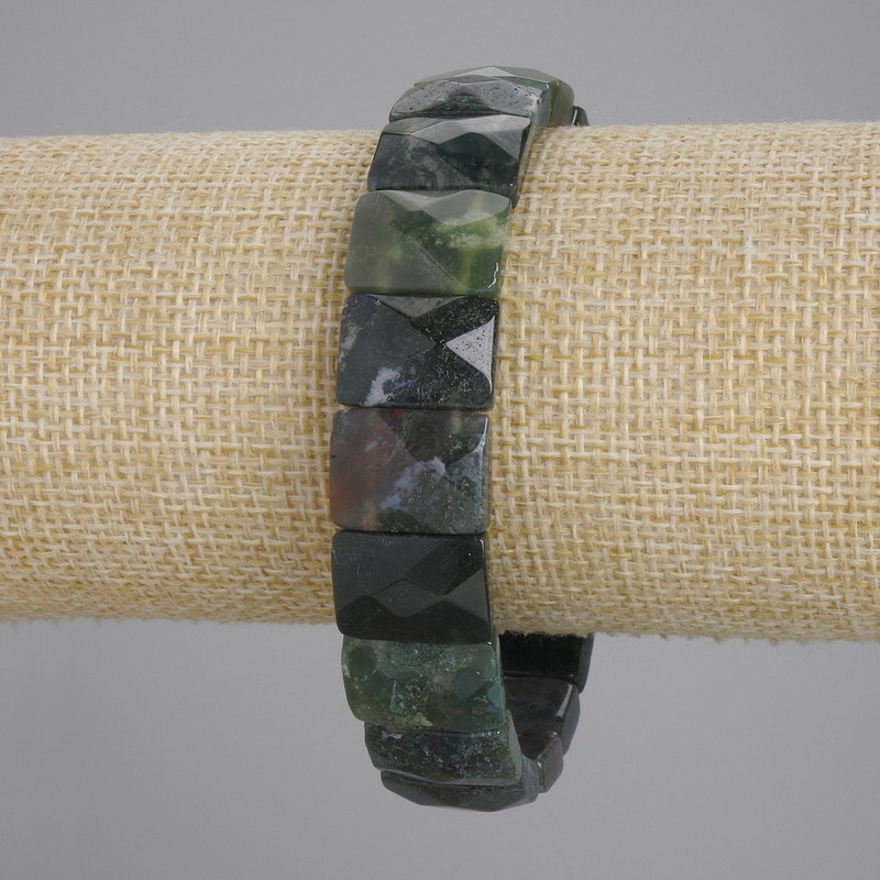 Bracelet Mossy Agate Faceted Link, diameter 15x11mm±, length 18cm±, stretch