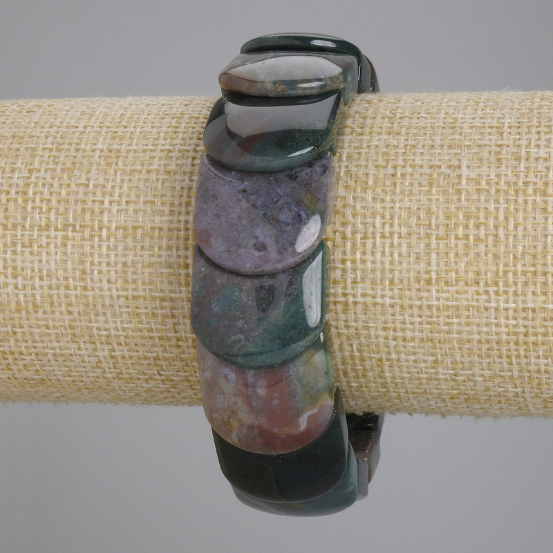 Bracelet Moss Agate rounded link, diameter 20x20mm±, length 18cm± stretch
