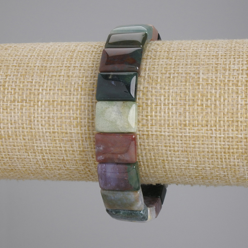 Bracelet Moss Agate Link, diameter 14×10mm±, length 18cm± stretch
