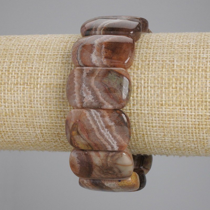 Bracelet, agate natural stone, smooth link, 25x16mm diameter, ±, length 18cm ±, stretch