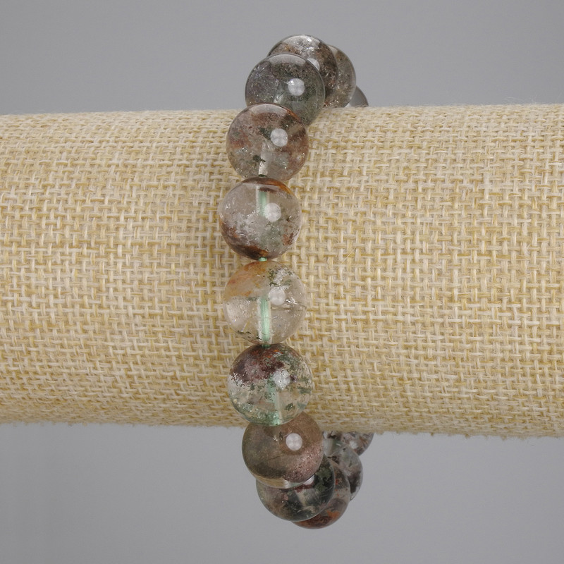 Bracelet natural moss agate smooth bead, diameter 12.5mm±, length 18cm± stretch