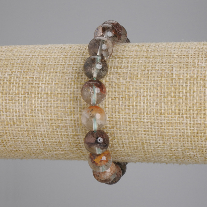 Bracelet Natural Stone Mossy Agate Smooth Bead, 10mm diameter ±, length 18cm ± Stretch