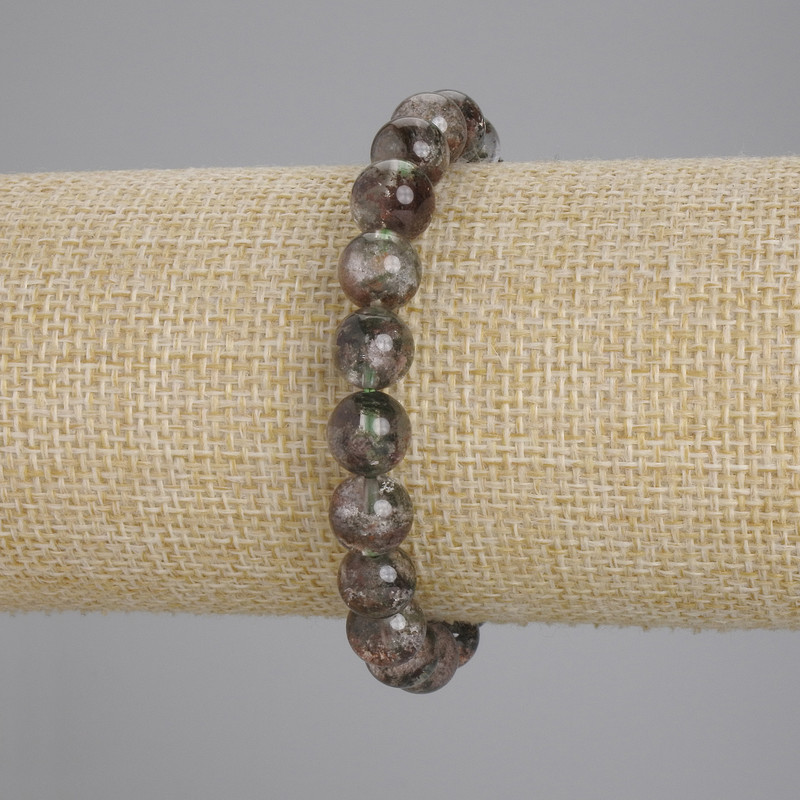 Bracelet with Moss Agate natural stone smooth round beads, diameter 8mm±, length 18cm± stretch