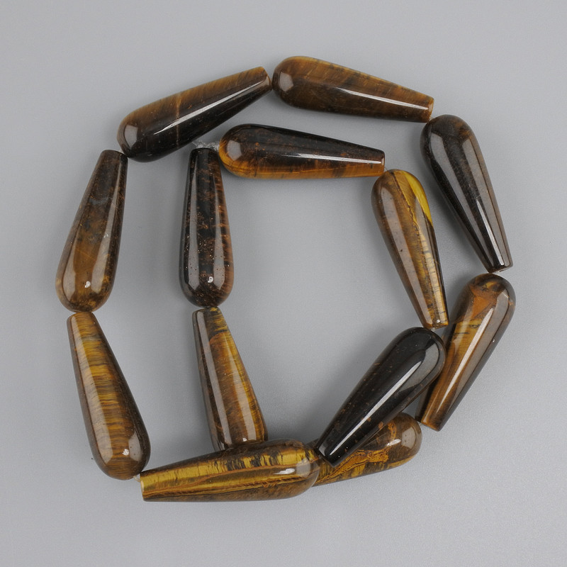 Tiger's Eye & Hawk's Eye Drop Beads 31×10.5 mm, 40 cm approx on thread