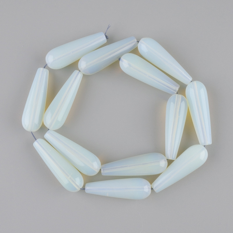 Moonstone Opalite Droplet Beads, 31x10mm diameter, 40cm length on thread