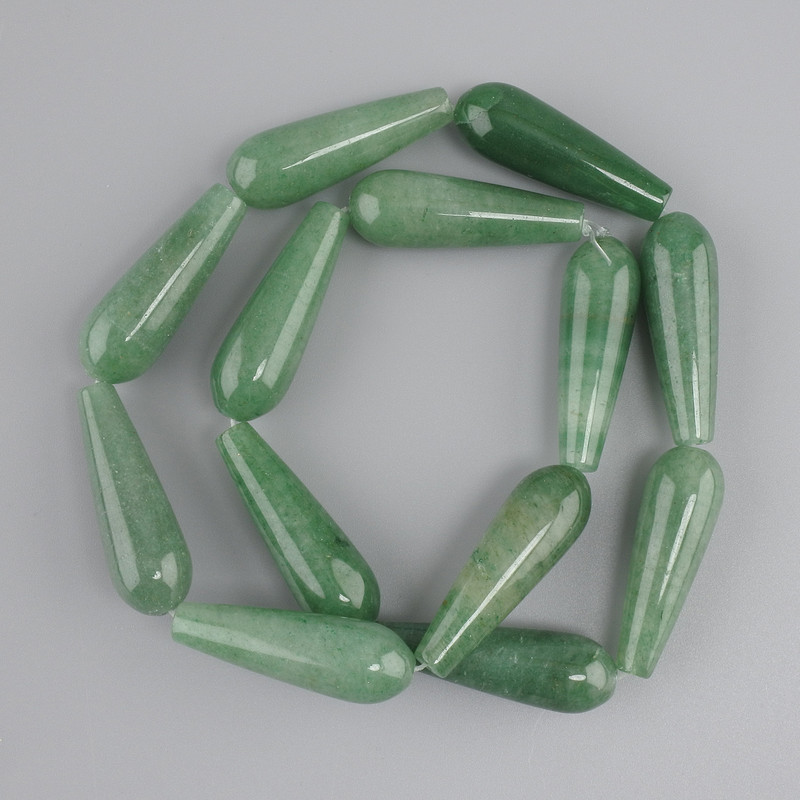 Nephrite Pear Beads, 31-32×10-10 mm, 5 mm+-, length 41 cm+- on thread
