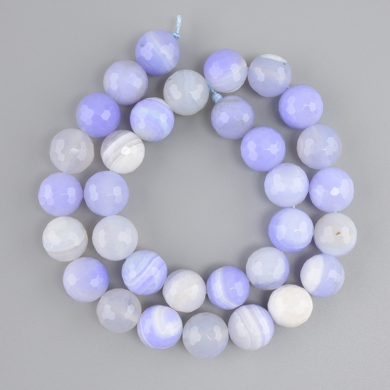 Blue Agate Beads, faceted round beads, diameter 12.5mm ±, thread length 38cm ±