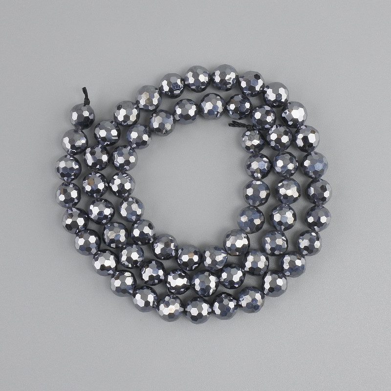 Terahertz Beads Faceted Round Crystal, 6mm diameter, 38cm on thread