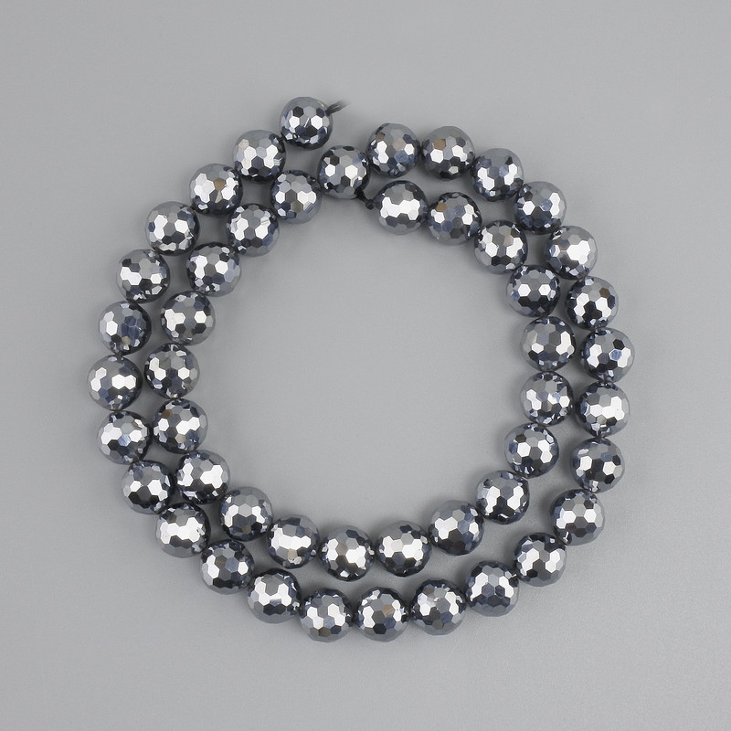 Terahertz faceted round beads, diameter 8mm±, length 38cm± on a thread