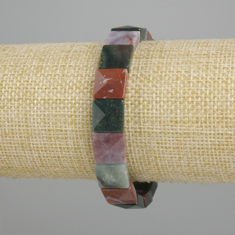 Bracelet Jasper, faceted square, 11x11mm diameter, stretch 18cm±