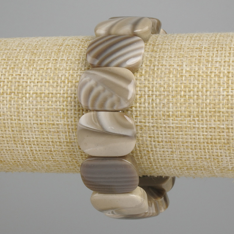 Bracelet, Botswana Agate natural stone link, 20×15mm+- oval, stretch length 18cm+-