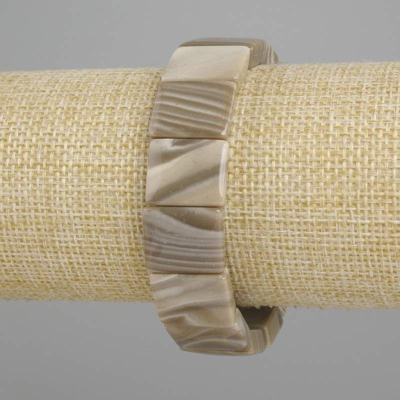 Bracelet, Botswana Agate, rectangular links, 16.5×13mm±, 18cm± length, stretch