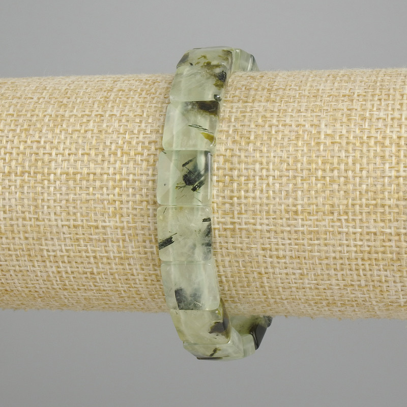 Bracelet Prehnite Faceted Square, 10.5×10.5mm, 11×10.5mm+-, length 18cm+- stretch