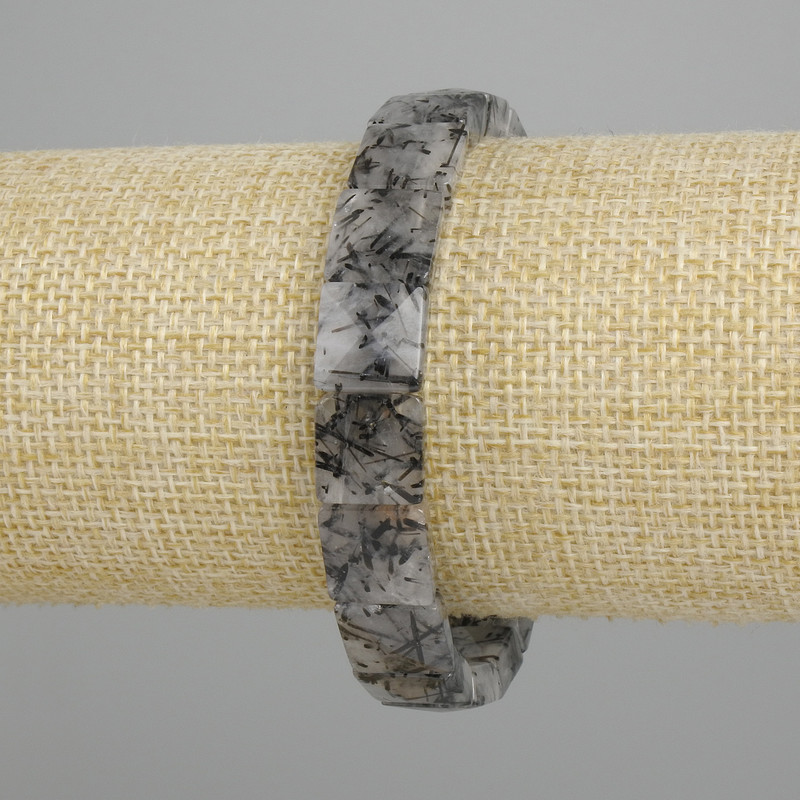 Bracelet natural stone Rutile quartz Hair Quartz faceted square, diameter 10-11×10-11mm+-, length 18cm+- stretch