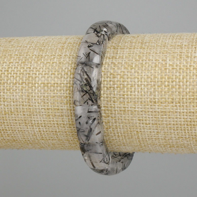 Bracelet, Rutilated Quartz, Hairline Hair Quartz Smooth Link, diameter 16-17×10-11mm, approx., length 18cm, elastic