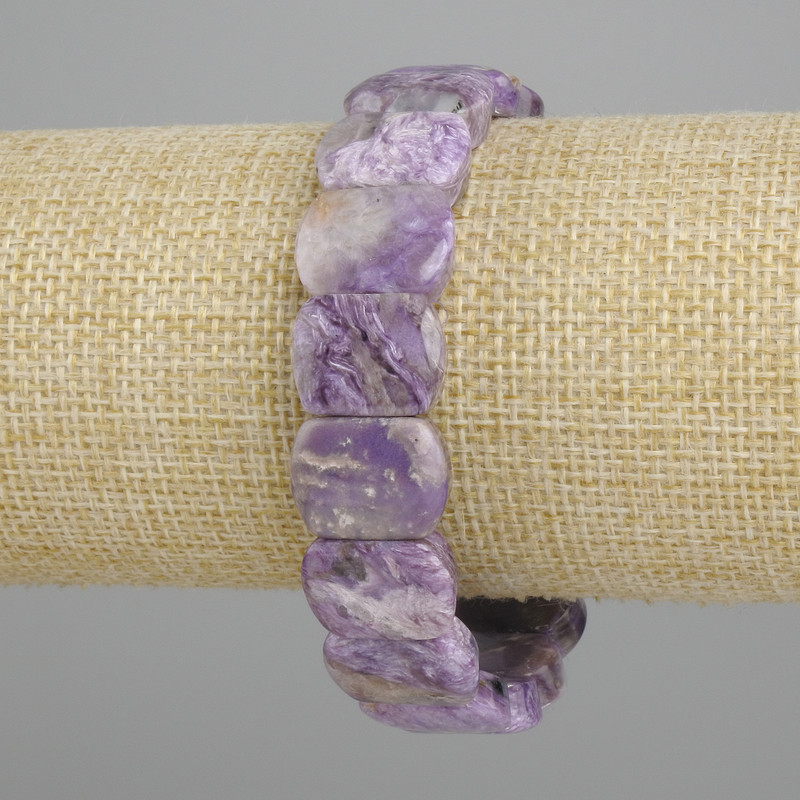 Charoite Natural Stone Smooth Link Bracelet, 16x12mm diameter, 18cm adjustable length, stretch