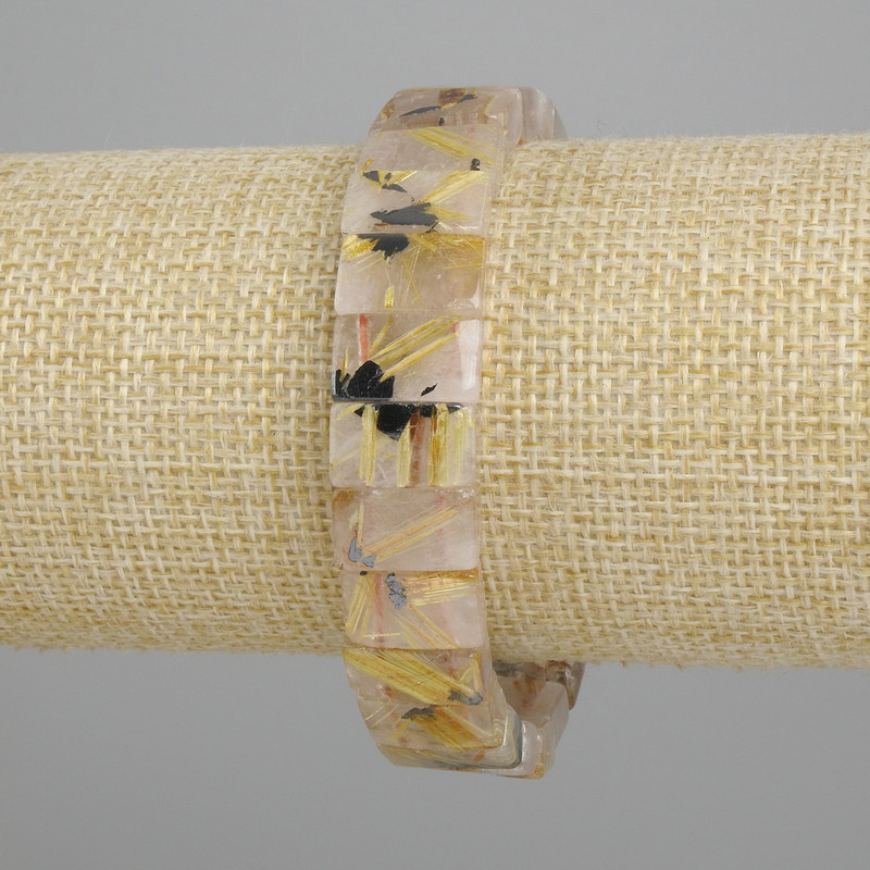 Bracelet, Rutilated Quartz Hairy (Hair Quartz) Smooth Link, Ø 12x7-8mm ±, Length 18cm ±, Elastic