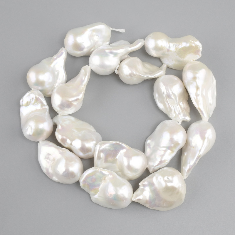 Baroque pearls with a petrol tint on a thread 40 cm length 27-29, 5×15-15, 5 mm ±