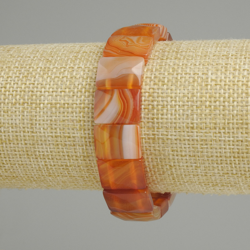 Agate Beaded Rectangular Faceted Link Bracelet, 15x11mm dia., 18cm length (stretch)