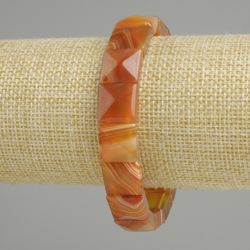Agate Beaded Bracelet with Square Facets, 12x12mm, stretchy length 18cm
