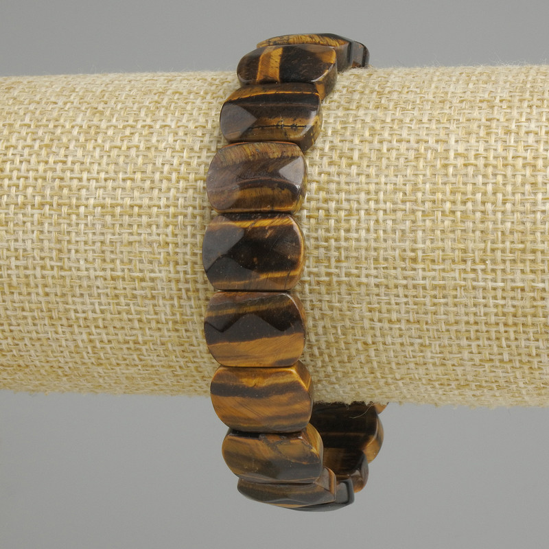Tiger's Eye Faceted Beaded Bracelet, 15x10mm stones, 5-11mm approx, length 18cm (stretch)