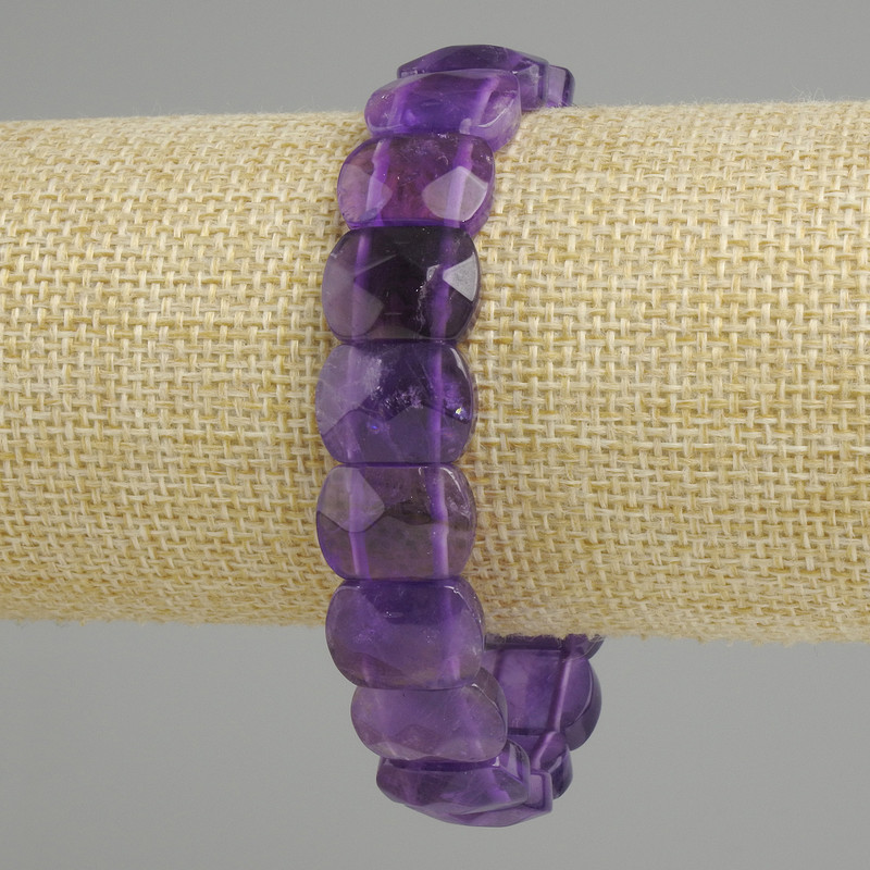 Amethyst Faceted Bead Bracelet, 15x11mm, stretchy, 18cm