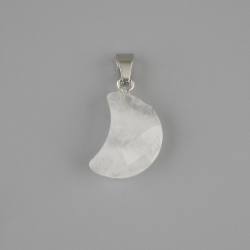 Faceted Pendant Crescent Moon Mountain Crystal 19×12mm±, length 25mm±