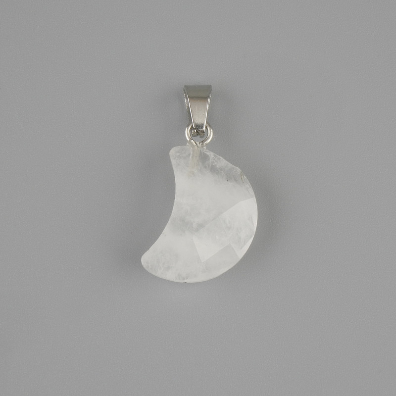 Faceted Pendant Crescent Moon Mountain Crystal 19×12mm±, length 25mm±