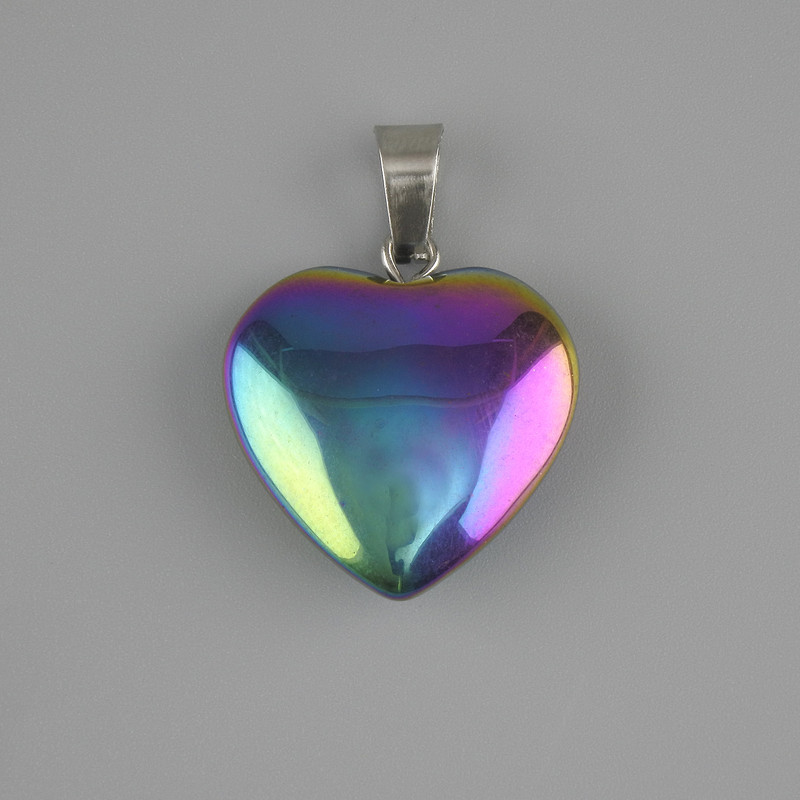 Heart Pendant Hematite with petrol-like iridescence 20×20mm, including bail, length ~28mm
